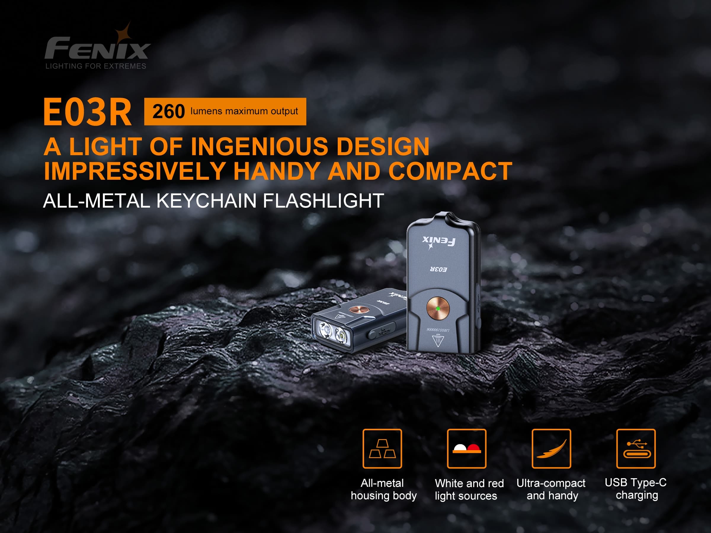 Fenix E03R taskulamp