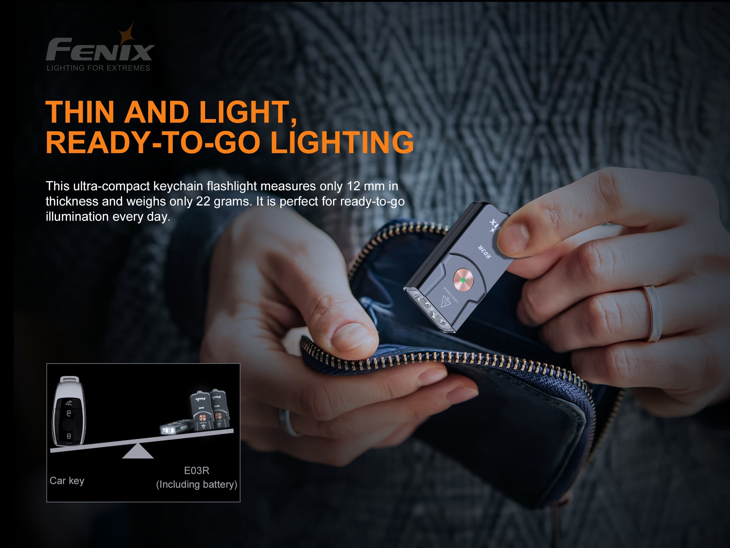 Fenix E03R taskulamp